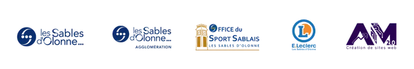 Ensemble des logos de nos partenaires : Ville des Sables d'Olonne, Agglomération, Sports Sablais, Leclerc, et AM 2.0